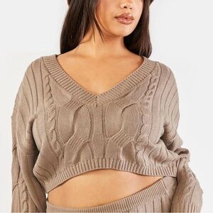 Dolls Kill Poster Girl Brown Cropped Cable Knit Sweater Size Small
